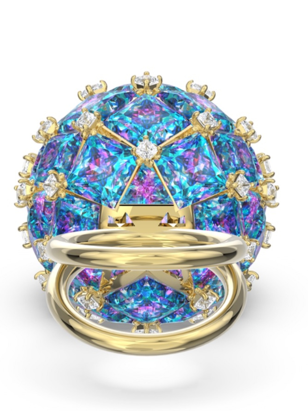Swarovski Gold Ring with Iridescent Blue-Purple Crystal Dome - Picture 6 of 17
